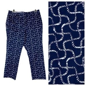 Lands End 6 Petite Mid Rise Straight Leg Cropped Pants Capris Navy Blue Nautical